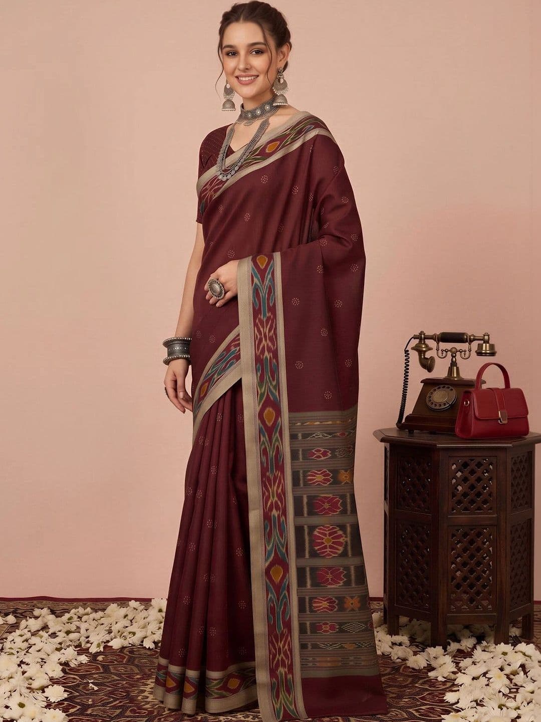 Anouk Ethnic Motifs Silk Blend Designer Ikat Saree thumbnail 6