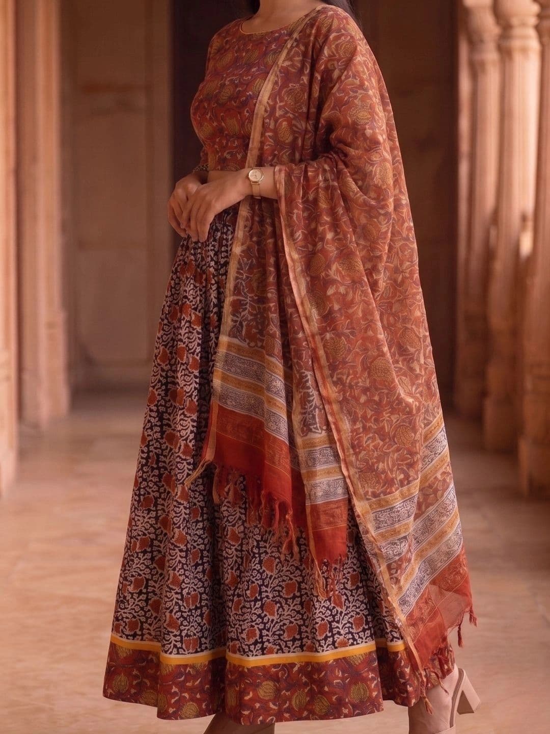 Avishya Printed Block Print Ready to Wear Lehenga & Blouse With Dupatta thumbnail 3