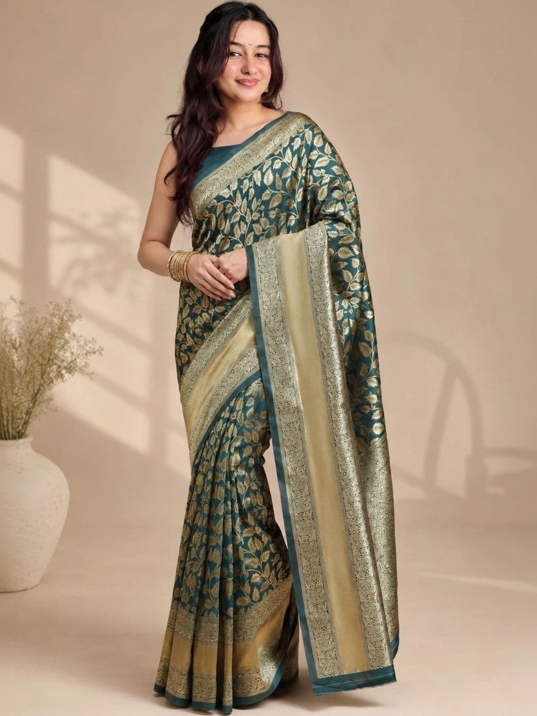 all about you Floral Zari Satin Banarasi Saree - view 1