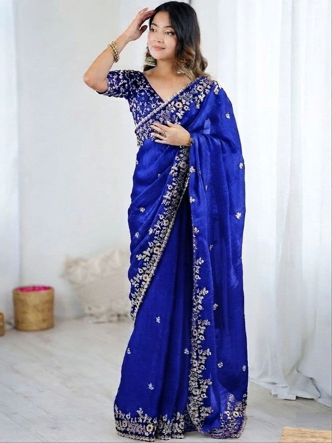 CLEMIRA Embellished Embroidered Art Silk Heavy Work Saree - view 1
