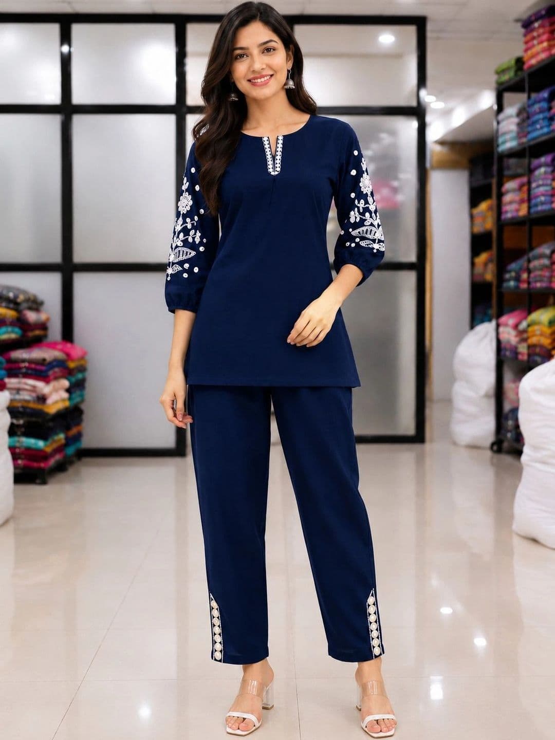all about you Women Ethnic Motifs Embroidered Regular Thread Work Kurti with Trousers - view 1