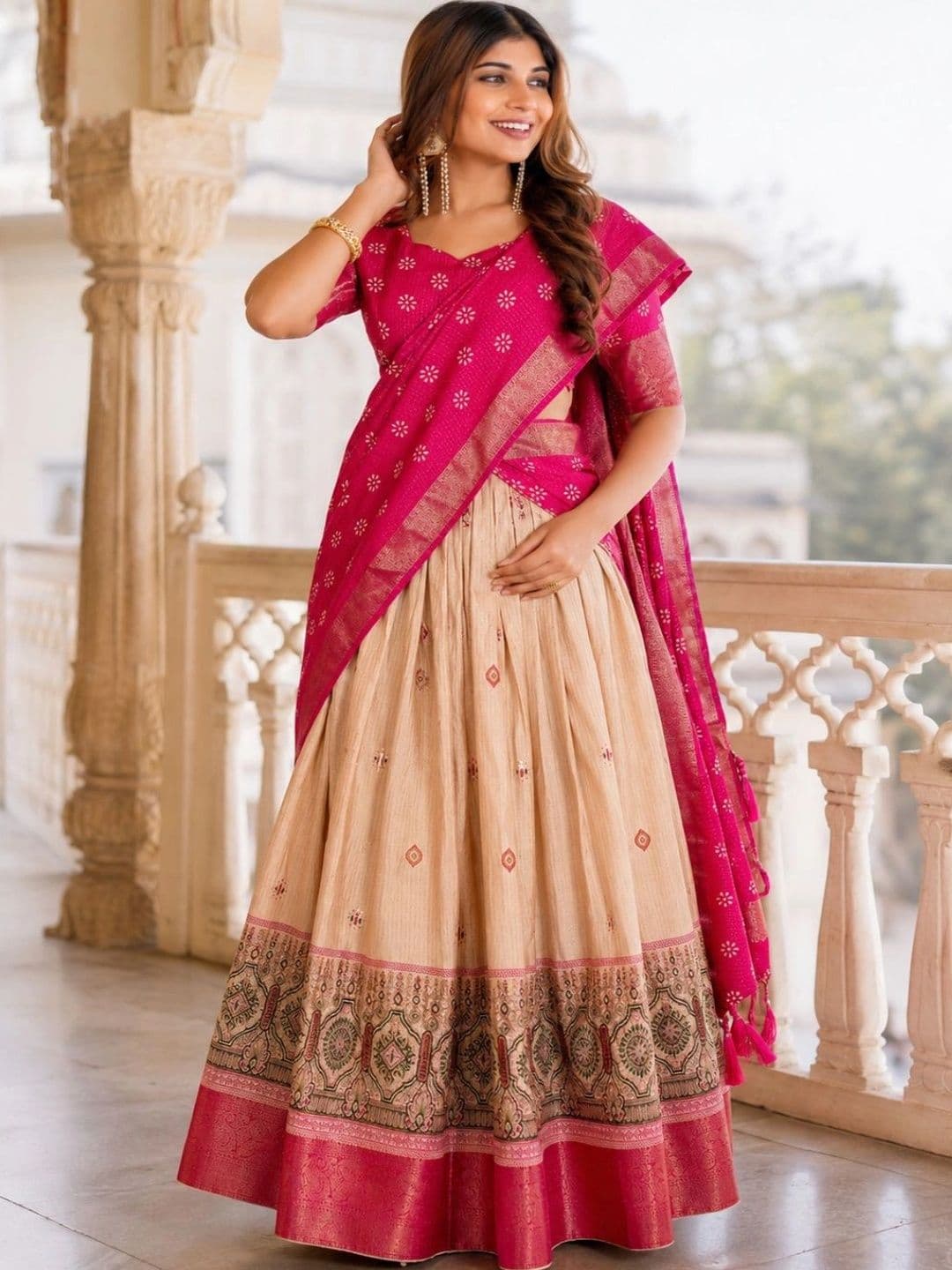 House of Pataudi Semi-Stitched Lehenga & Unstitched Blouse With Dupatta - view 1