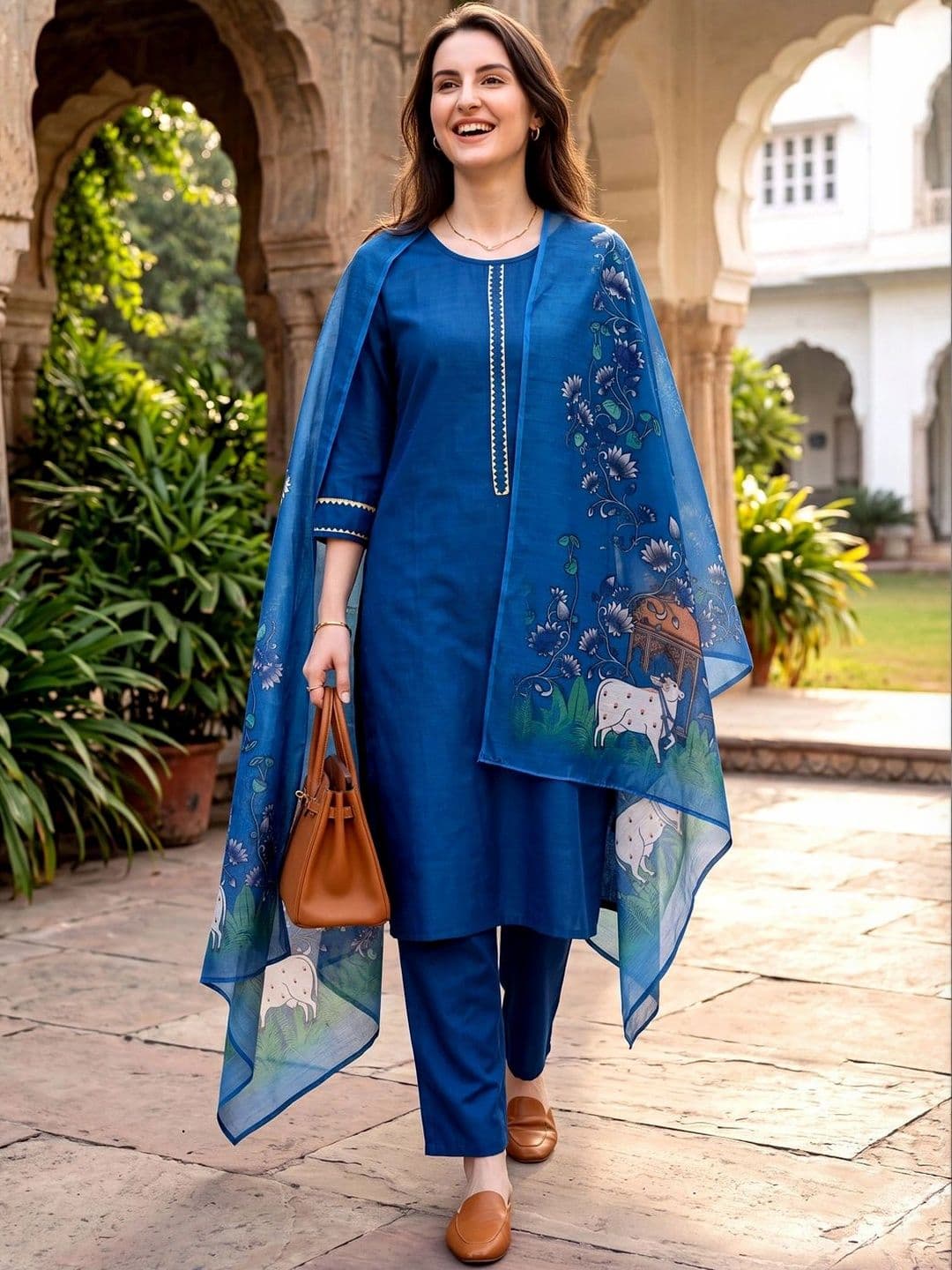 Anokhi Attire Women Ethnic Motifs Regular Thread Work Kurta with Trousers & With Dupatta - view 1