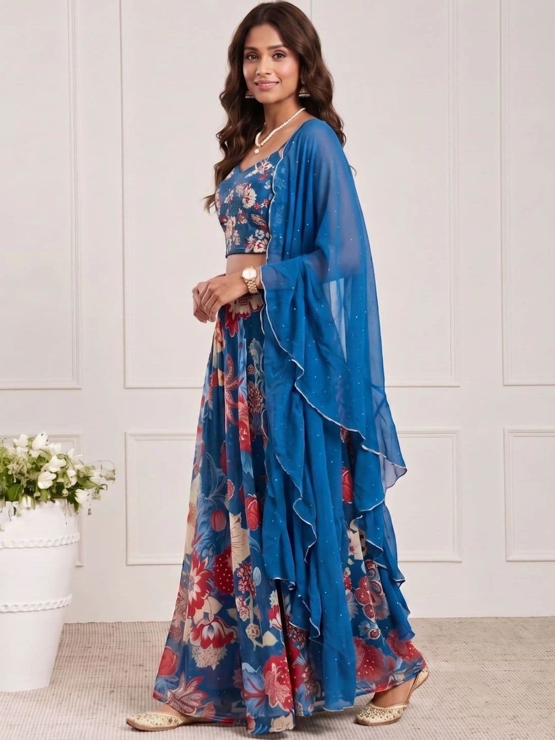 Biba Printed Ready to Wear Lehenga & Blouse With Dupatta thumbnail 7