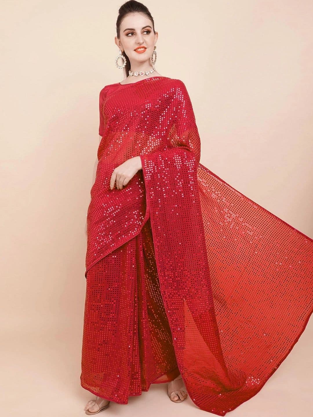 SZN Embellished Sequinned Pure Georgette Designer Saree thumbnail 2