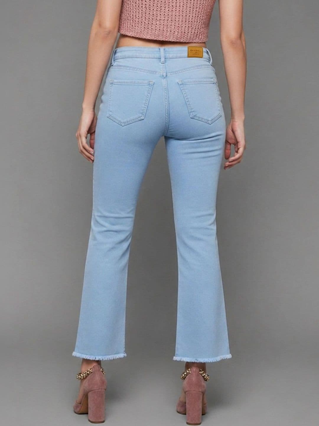 Mast & Harbour Women Bootcut High-Rise Low Distress Heavy Fade Cuffed Hem Stretchable Jeans thumbnail 2