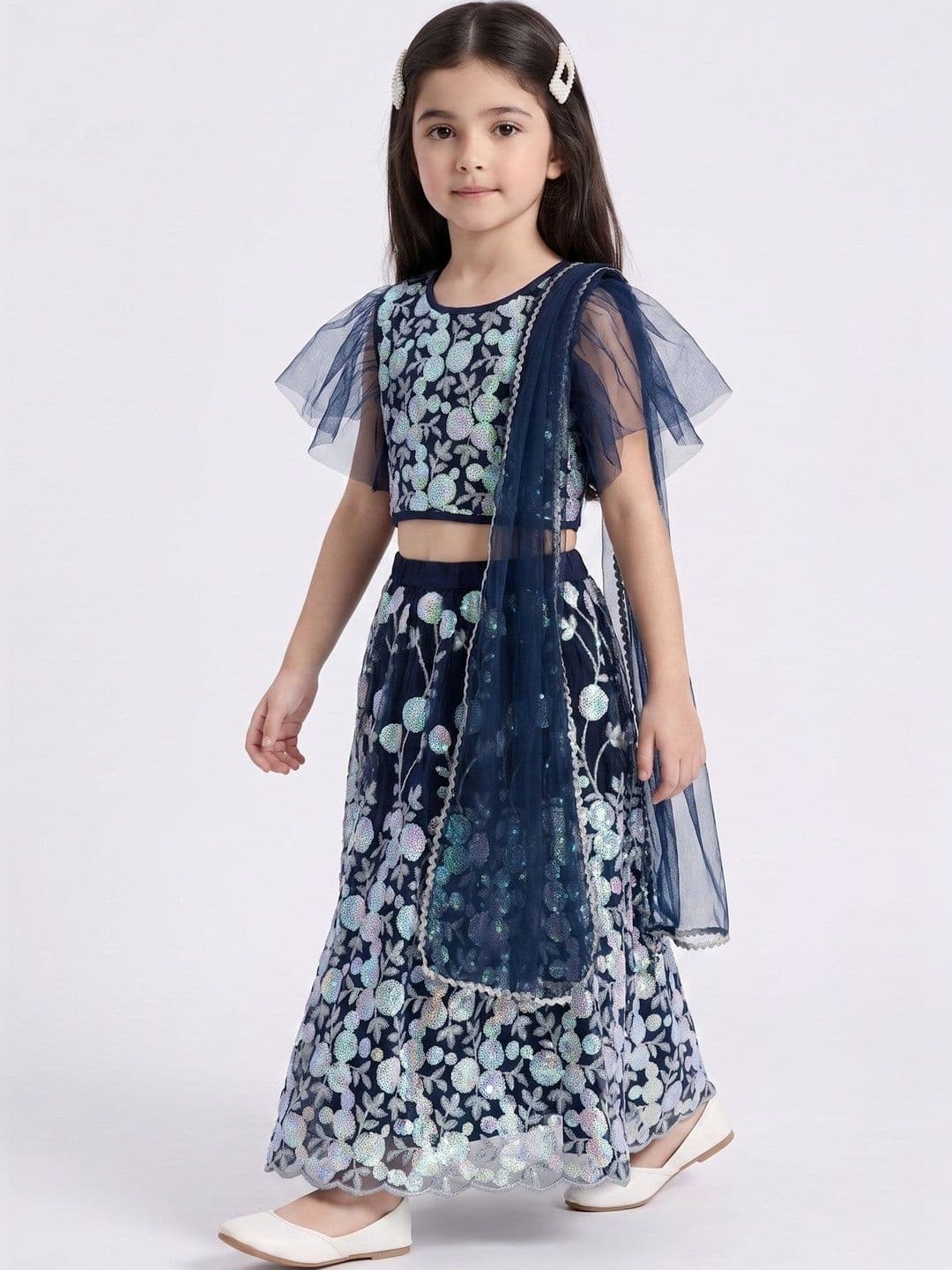 Bella Moda Girls Embellished Sequinned Ready to Wear Lehenga & Blouse With Dupatta thumbnail 4