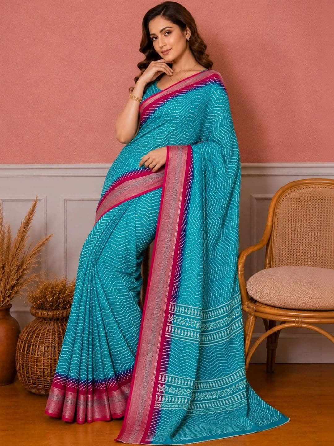 all about you Bandhani Silk Blend Designer Saree thumbnail 4