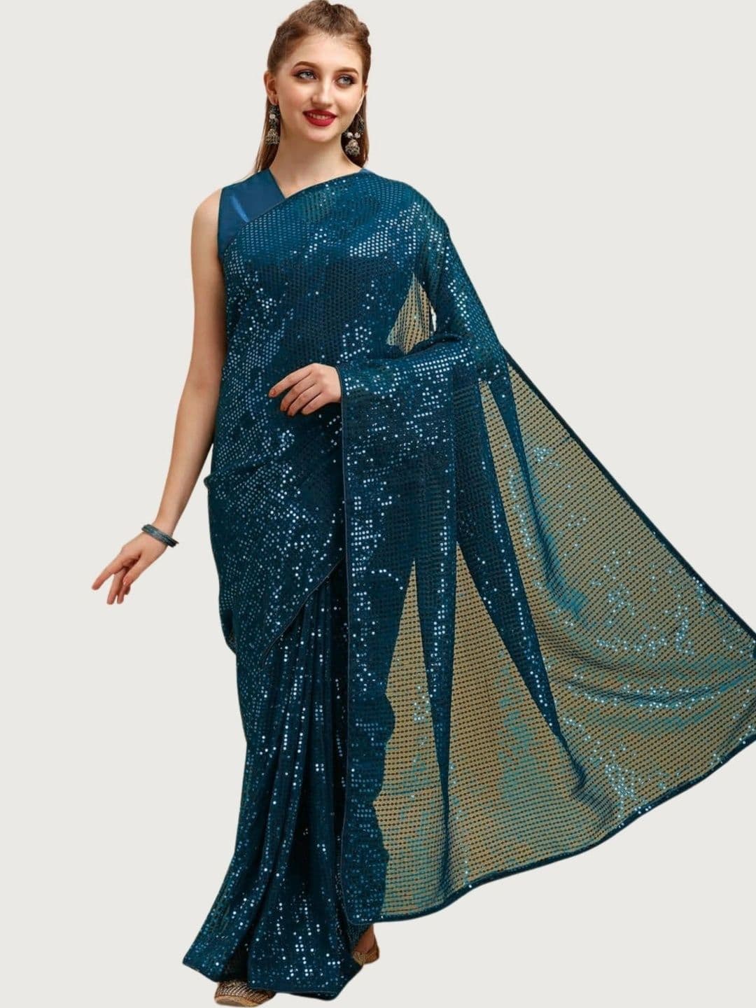 SZN Embellished Sequinned Pure Georgette Designer Saree - view 1