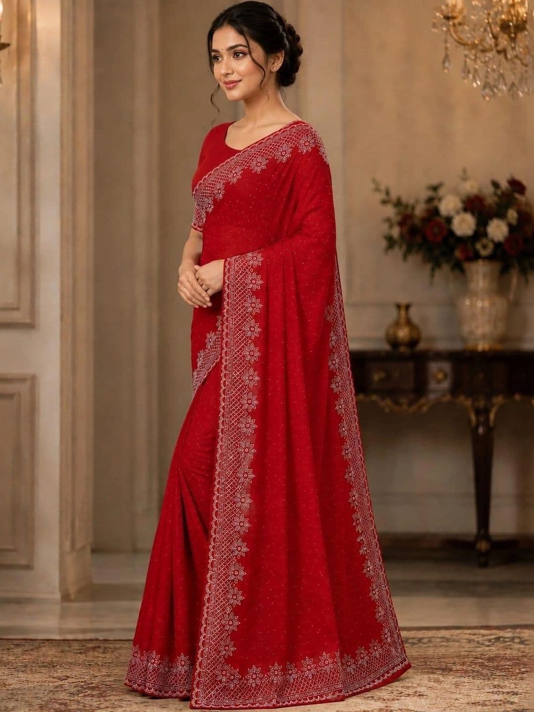 KALINI Floral Embroidered Silk Blend Bhagalpuri Saree thumbnail 6