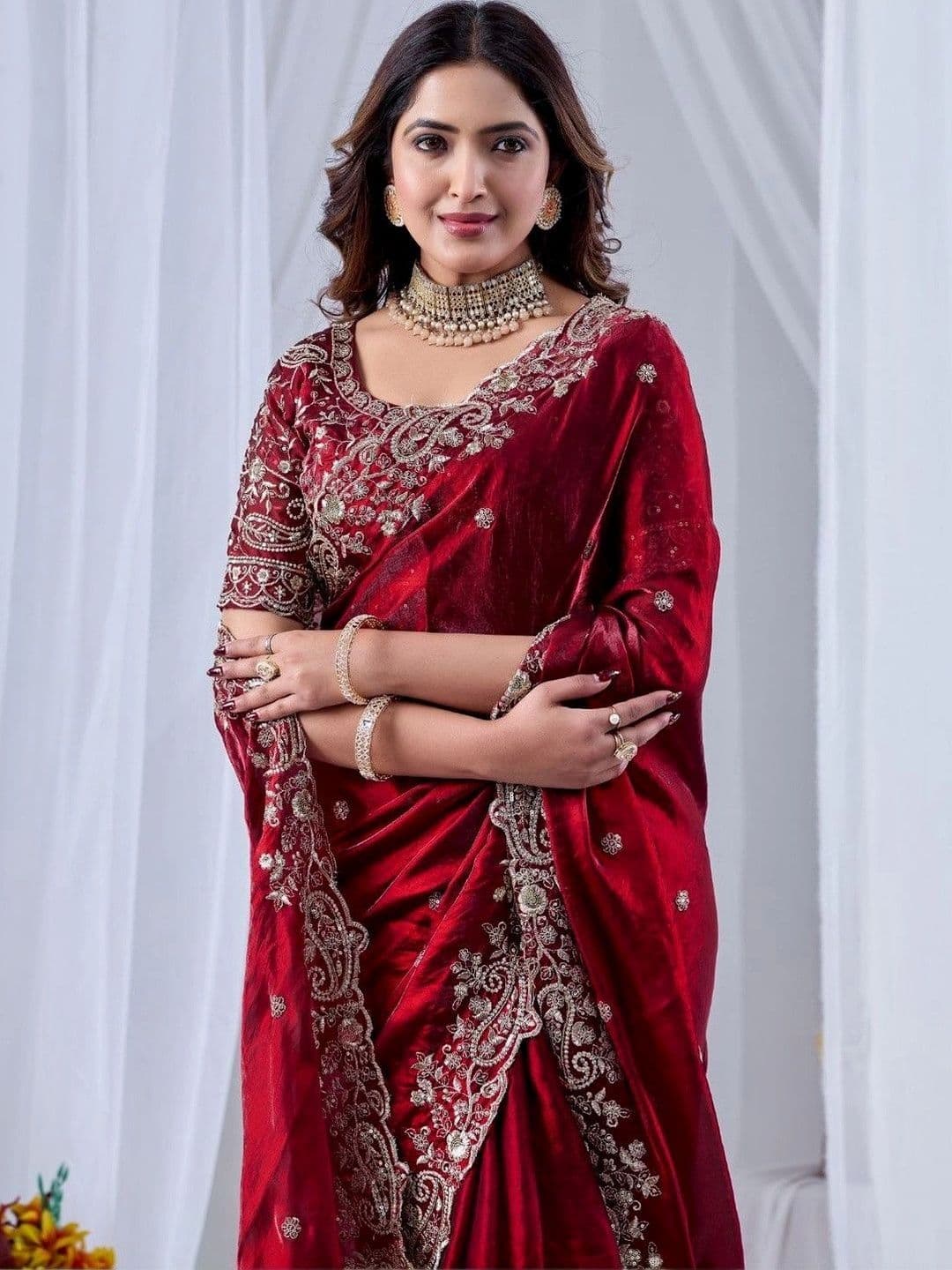 SZN Embellished Embroidered Art Silk Heavy Work Saree thumbnail 2