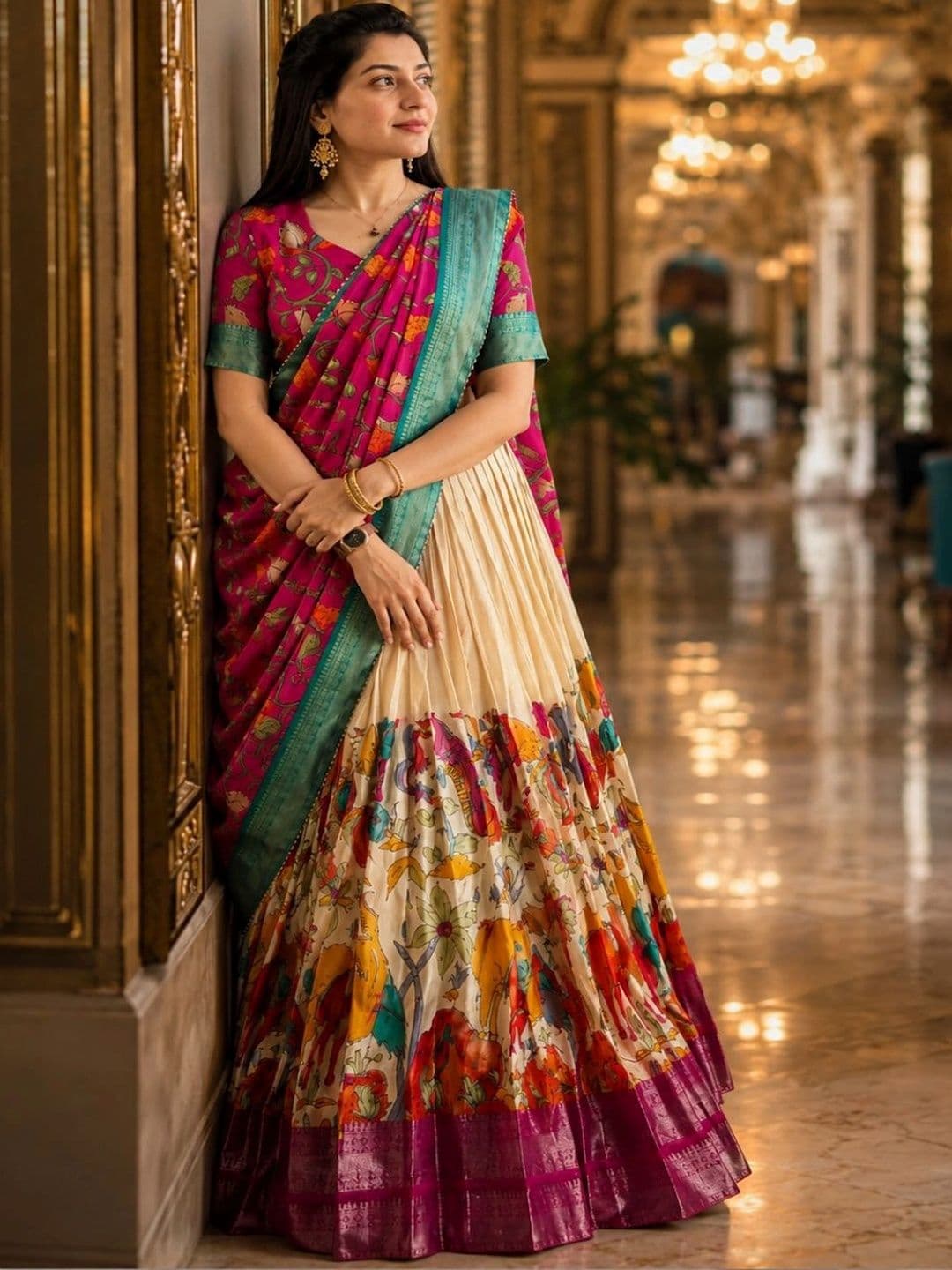 House of Pataudi Printed Semi-Stitched Lehenga & Unstitched Blouse With Dupatta - view 1
