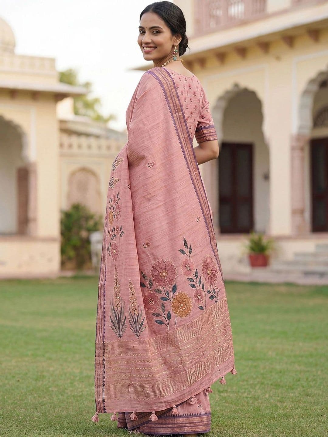 Mitera Floral Embroidered Saree thumbnail 5