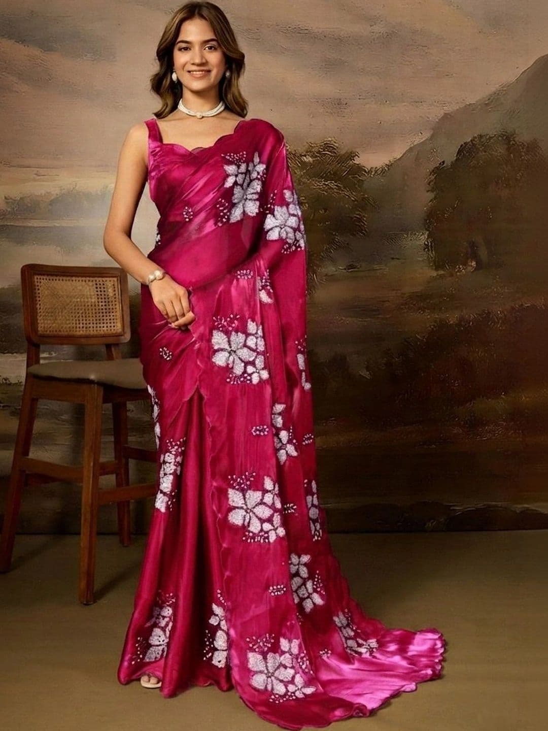 SZN Floral Beads and Stones Art Silk Designer Saree thumbnail 7