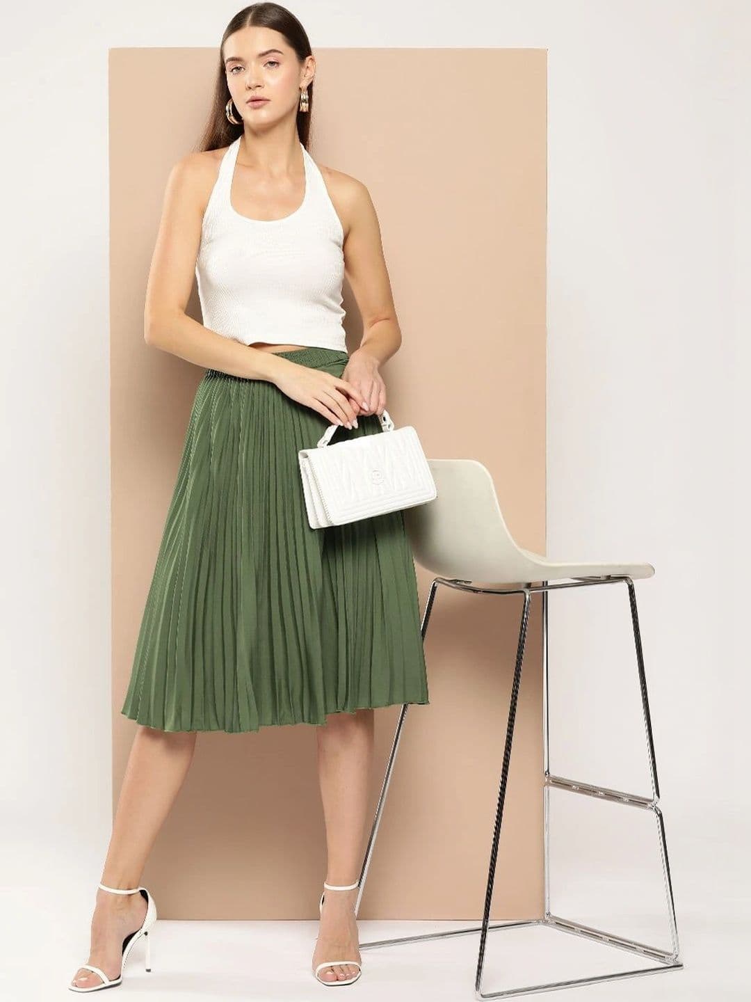 Chemistry Women Crepe Accordion Pleated Midi A-Line Skirt thumbnail 6