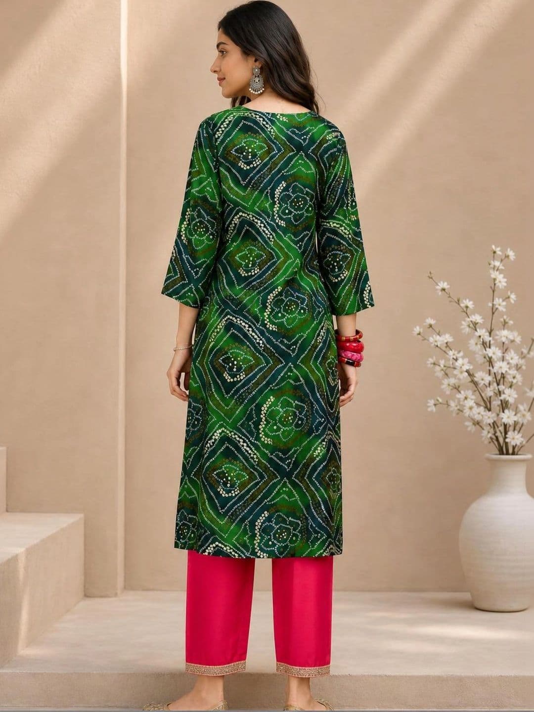 KALINI Women Bandhani Printed Gotta Patti Kurta thumbnail 3