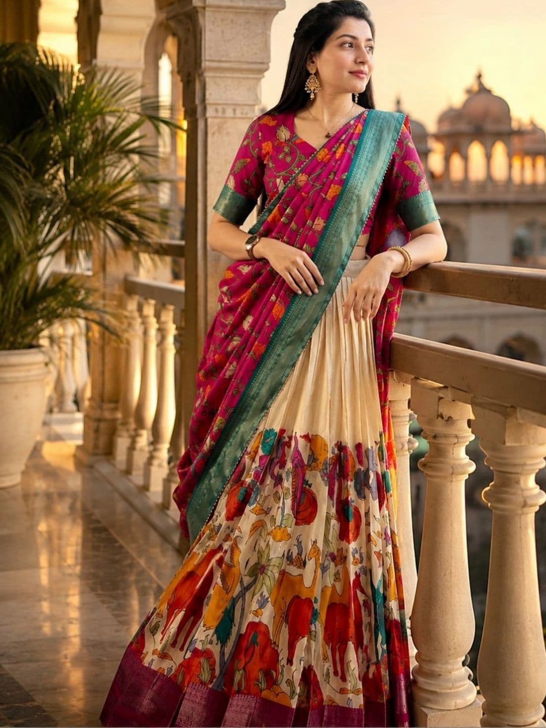 House of Pataudi Printed Semi-Stitched Lehenga & Unstitched Blouse With Dupatta thumbnail 2