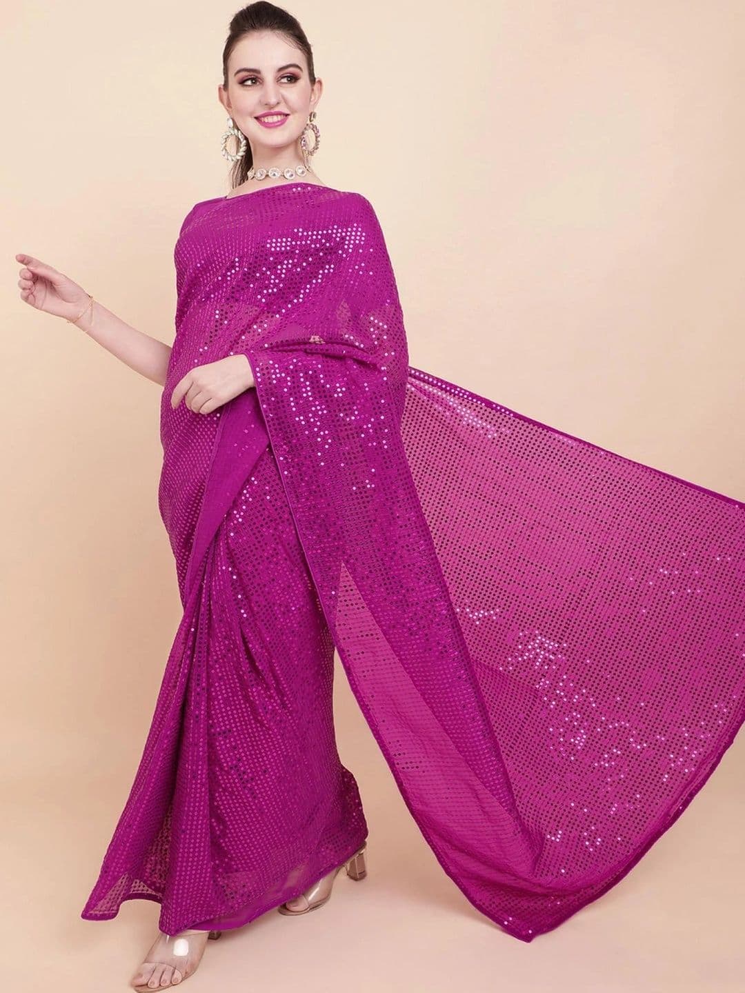 SZN Embellished Sequinned Pure Georgette Designer Saree thumbnail 3