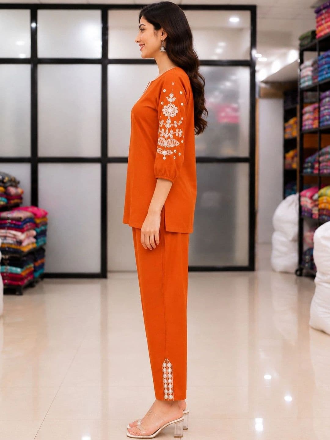 all about you Women Ethnic Motifs Embroidered Regular Thread Work Kurti with Trousers thumbnail 2