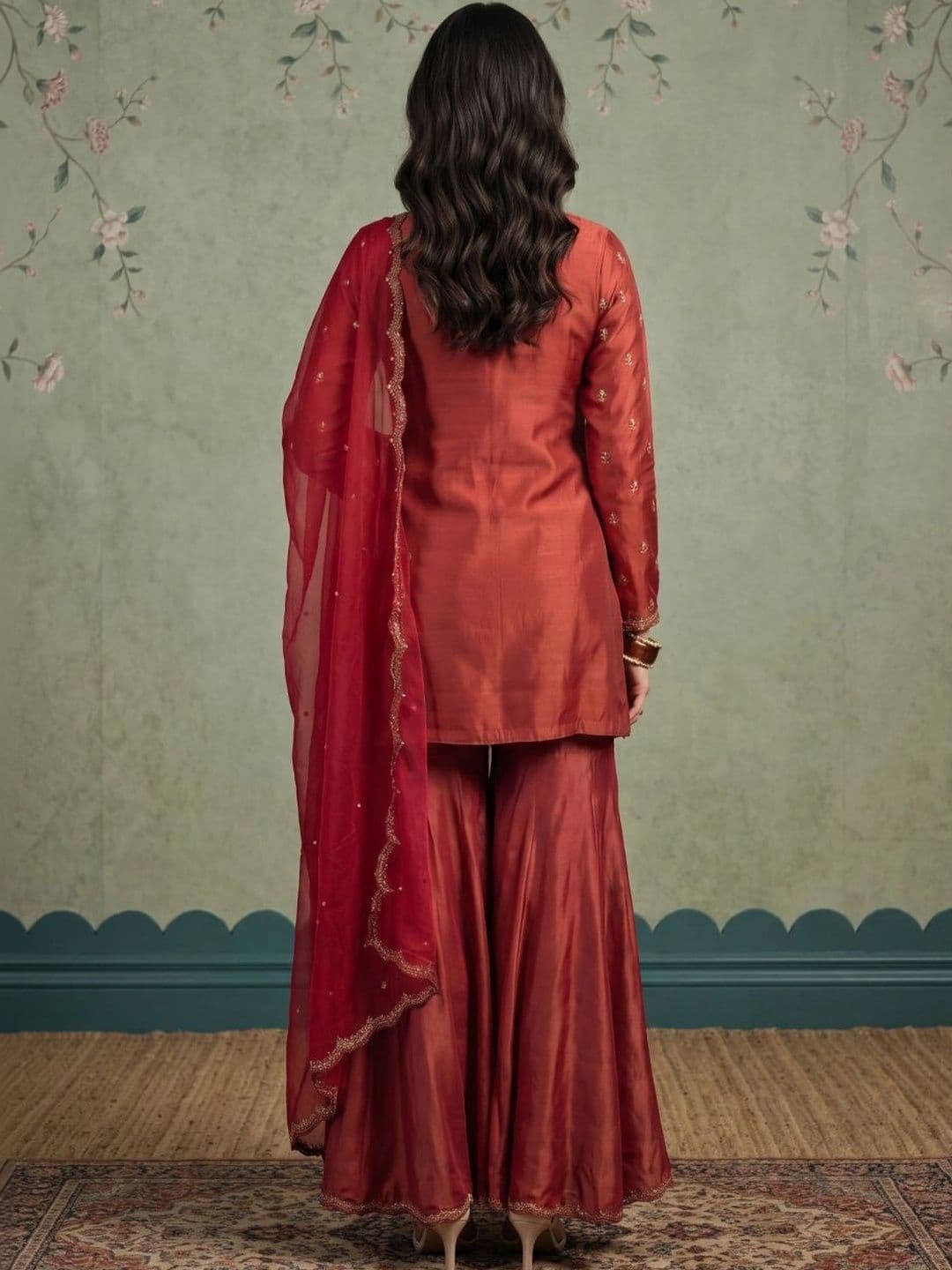 Sangria Women Ethnic Motifs Embroidered Regular Thread Work Kurta with Sharara & With Dupatta thumbnail 3