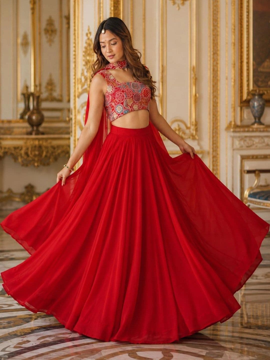 House of Pataudi Printed Ready to Wear Lehenga & Blouse With Dupatta - view 1