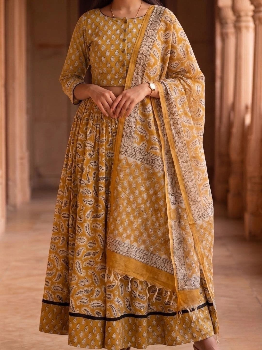 Avishya Printed Block Print Ready to Wear Lehenga & Blouse With Dupatta thumbnail 5