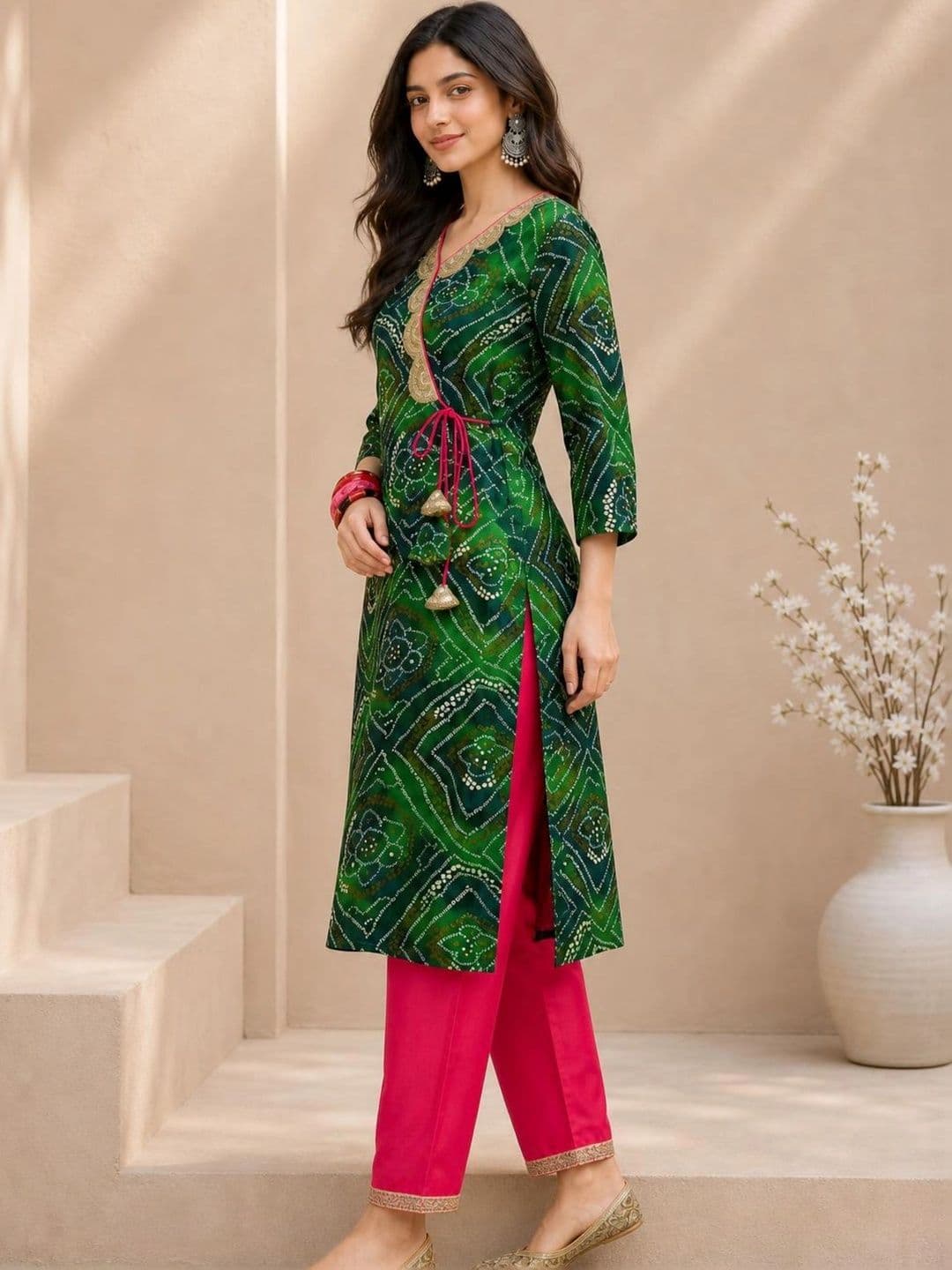 KALINI Women Bandhani Printed Gotta Patti Kurta thumbnail 5