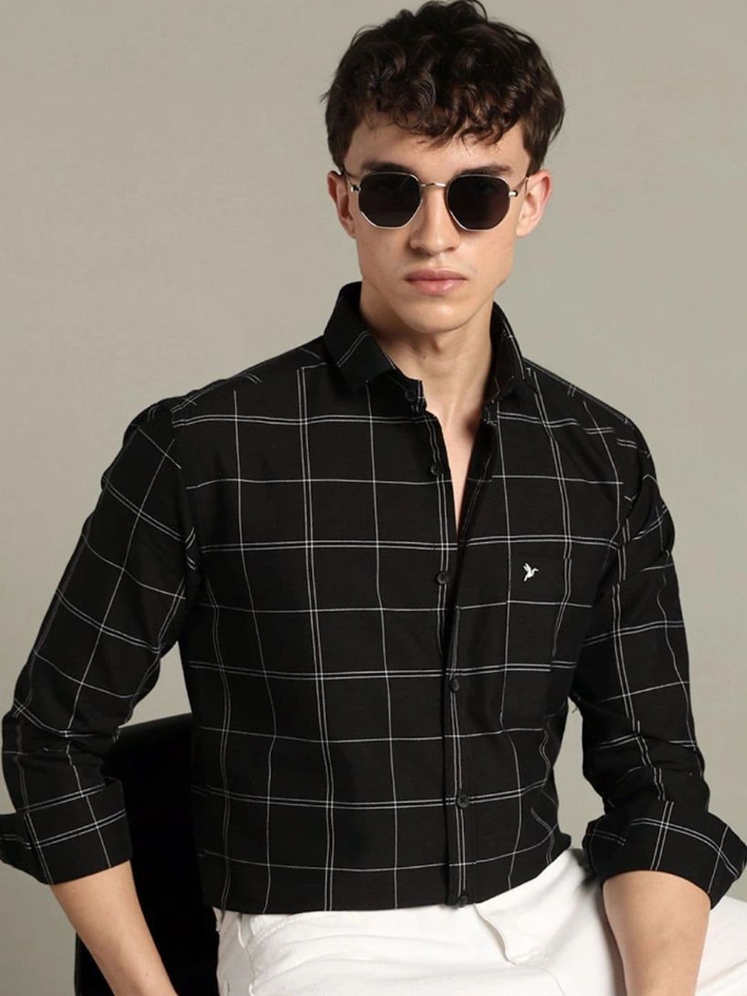 BLUEISLAND Men Comfort Windowpane Checks Checked Casual Shirt thumbnail 6