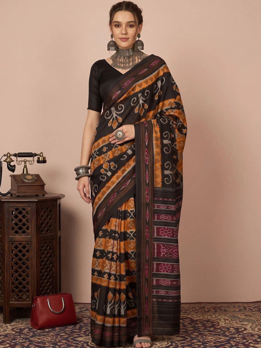 Anouk Ethnic Motifs Silk Blend Designer Ikat Saree - view 1