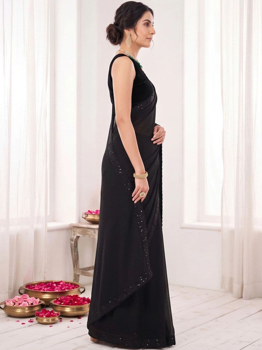 Anouk Sequinned Poly Georgette Designer Saree thumbnail 5