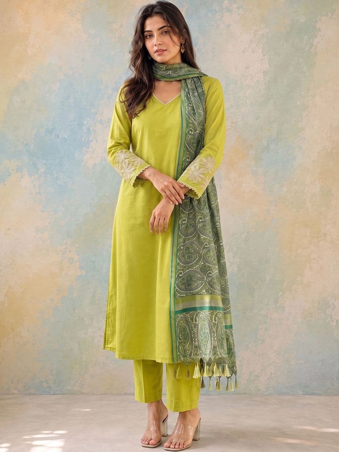 AADVIKA Women Ethnic Motifs Regular Thread Work Kurta with Trousers & With Dupatta thumbnail 6