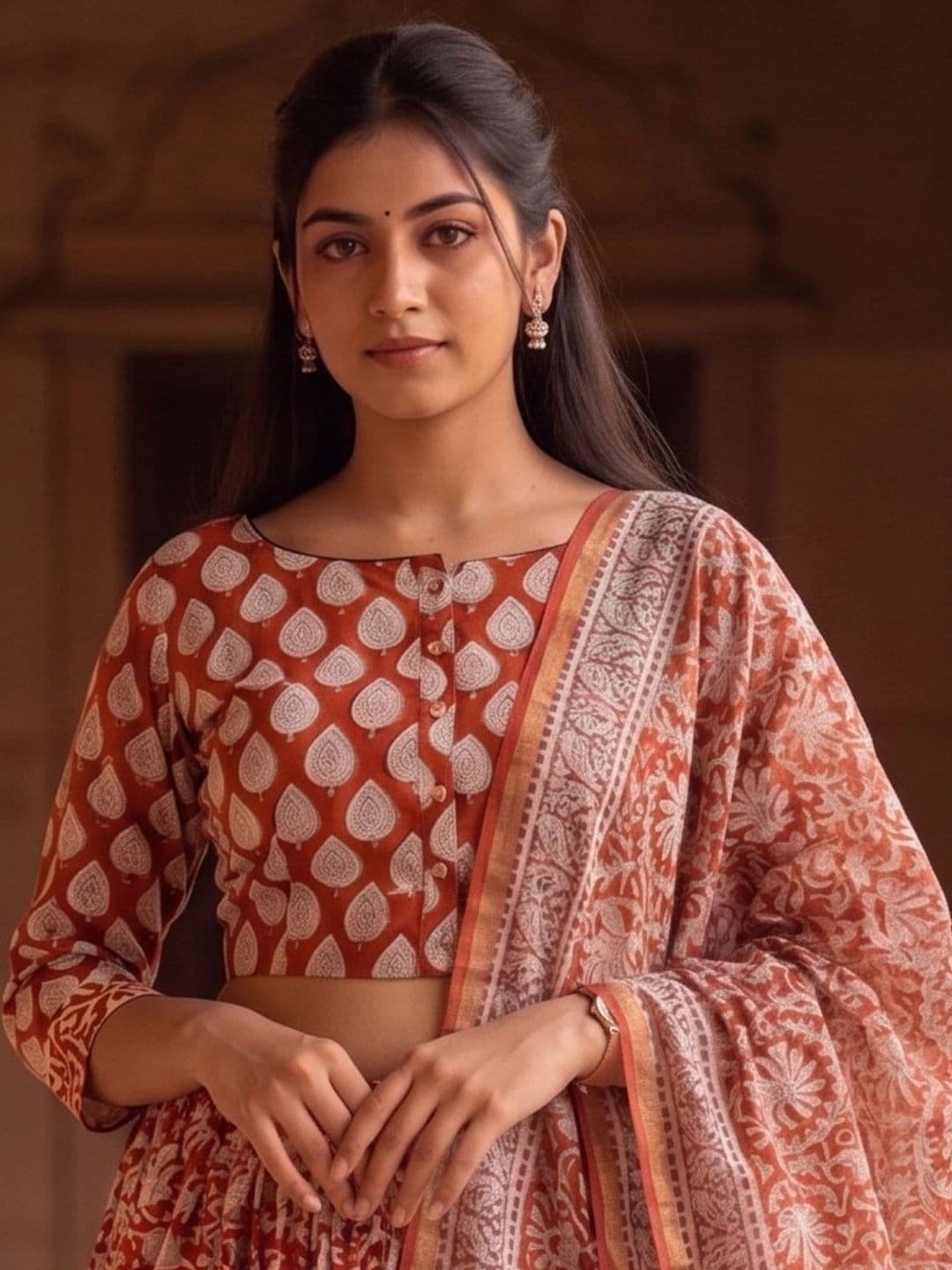 Avishya Printed Block Print Ready to Wear Lehenga & Blouse With Dupatta thumbnail 2