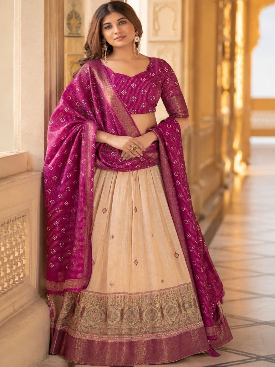 House of Pataudi Semi-Stitched Lehenga & Unstitched Blouse With Dupatta thumbnail 3