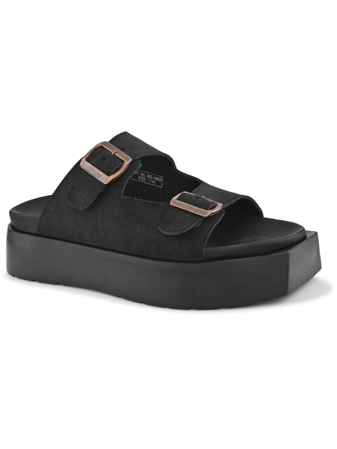 San Frissco Men Black Suede Double Buckle Sandals with Cushioned Footbed & Chunky Sole thumbnail 3