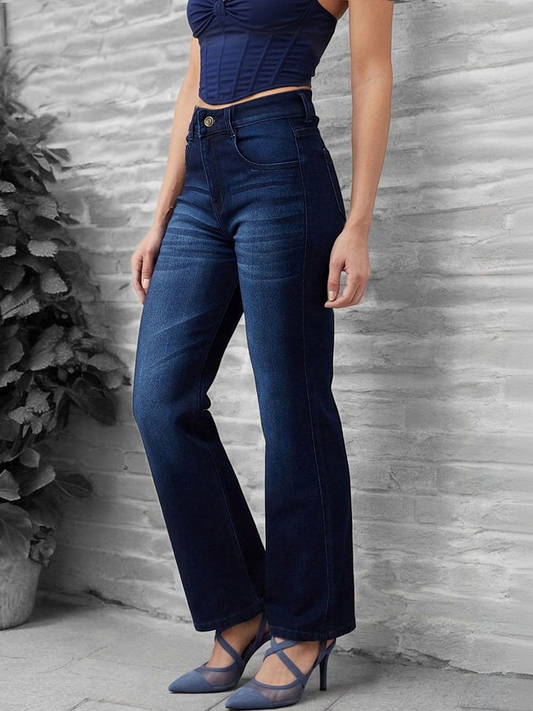 Mast & Harbour Women's Navy blue Bootcut Mid rise Regular Stretchable Denim Jeans thumbnail 3
