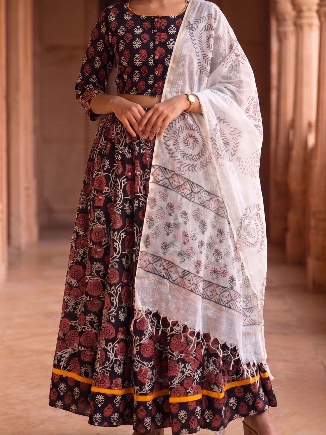 Avishya Printed Block Print Ready to Wear Lehenga & Blouse With Dupatta thumbnail 2