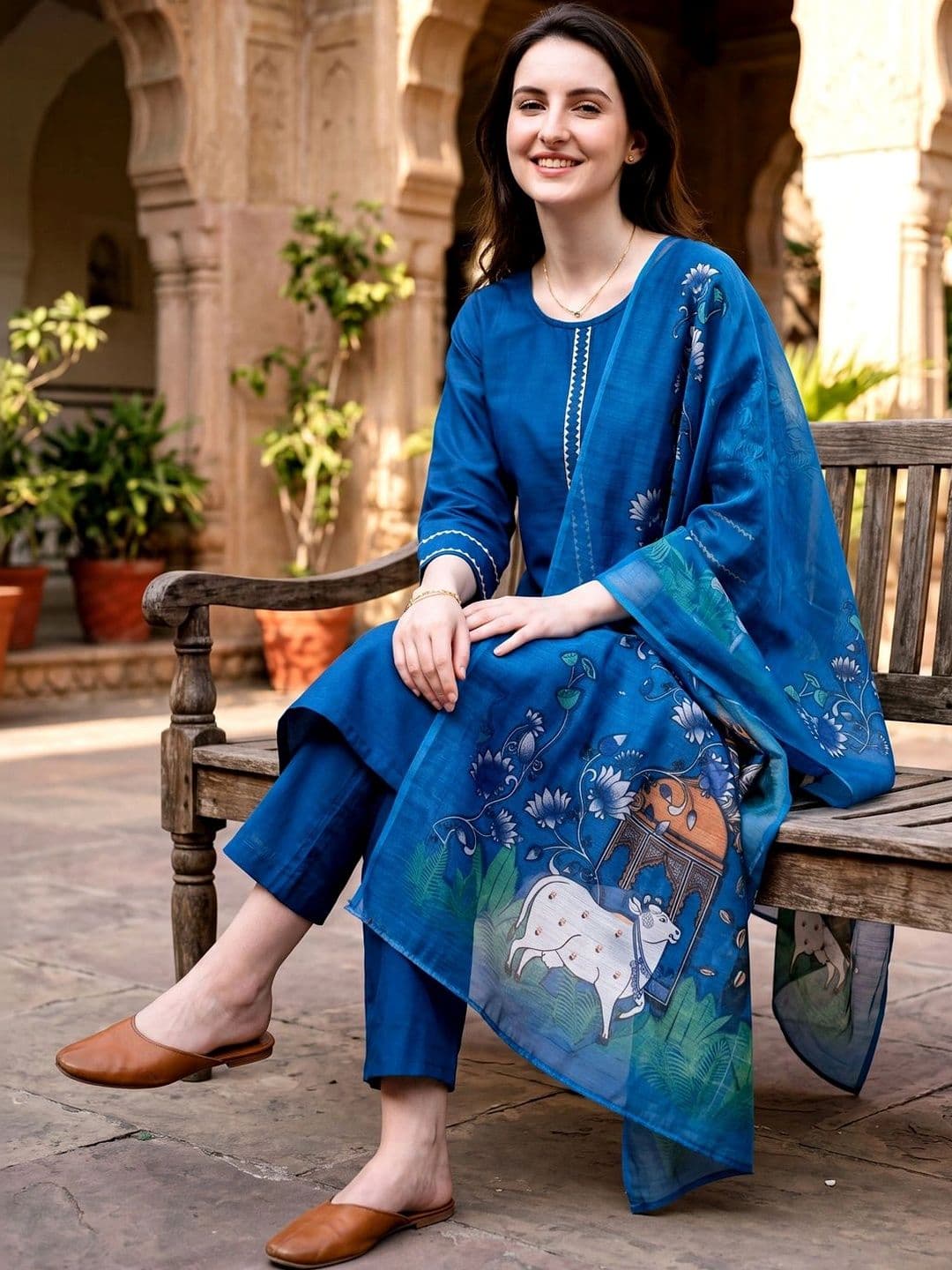 Anokhi Attire Women Ethnic Motifs Regular Thread Work Kurta with Trousers & With Dupatta thumbnail 5
