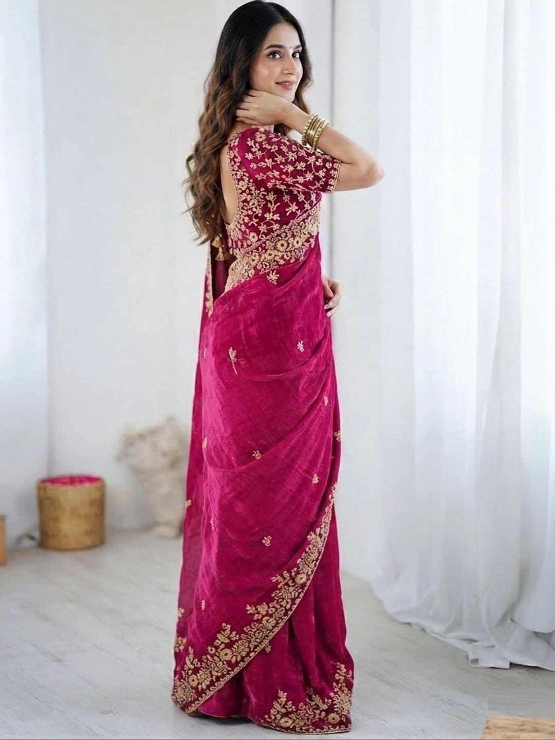 CLEMIRA Floral Embroidered Art Silk Heavy Work Saree thumbnail 2