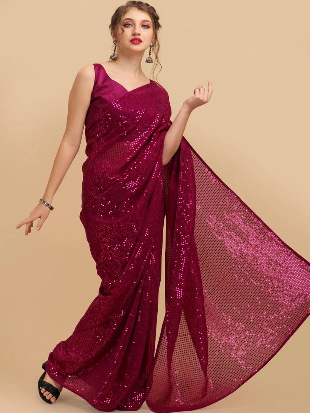 SZN Embellished Sequinned Pure Georgette Designer Saree - view 1