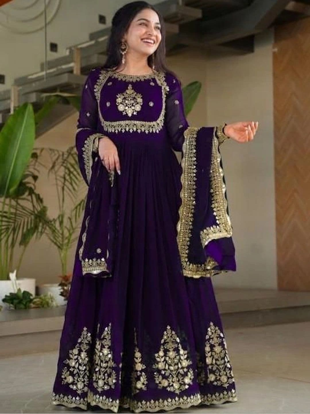 all about you Women Floral Embroidered Empire Mirror Work Kurta with Pyjamas & Dupatta - view 1