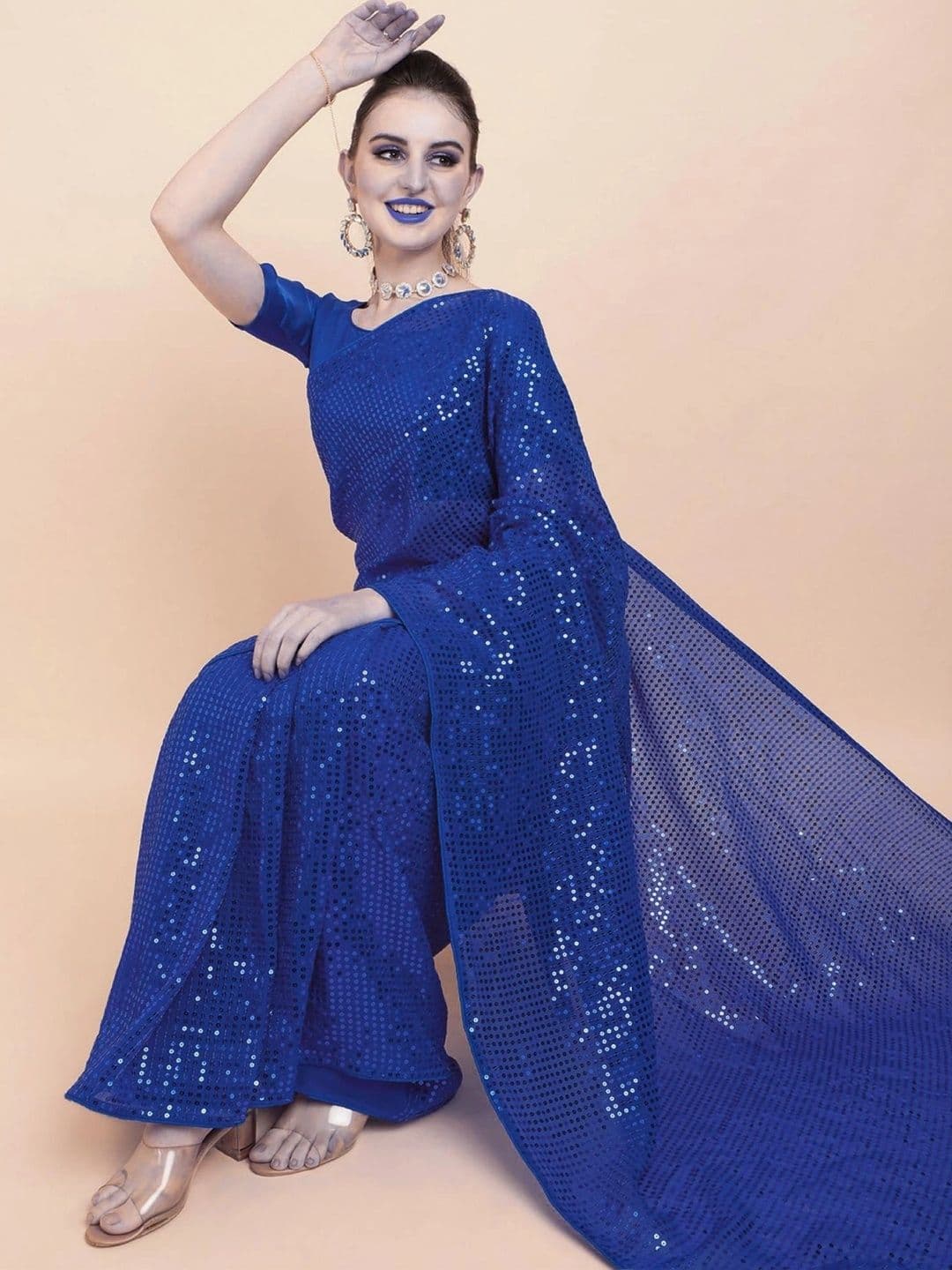 SZN Embellished Sequinned Pure Georgette Designer Saree - view 1