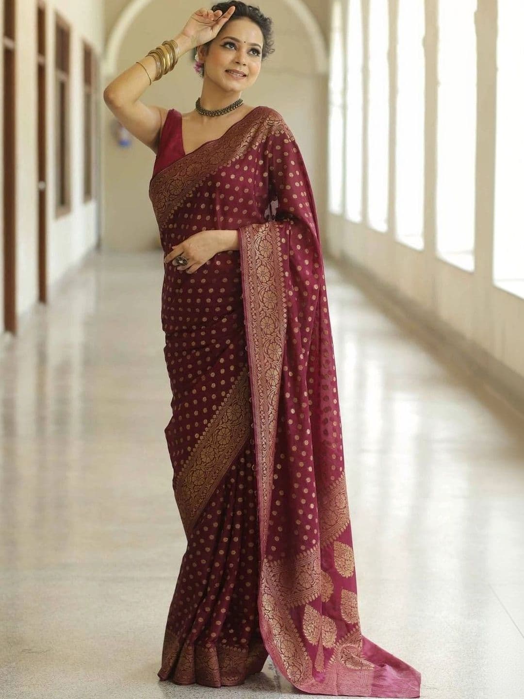 House Of Nazakat Polka Dot Zari Art Silk Banarasi Saree - view 1