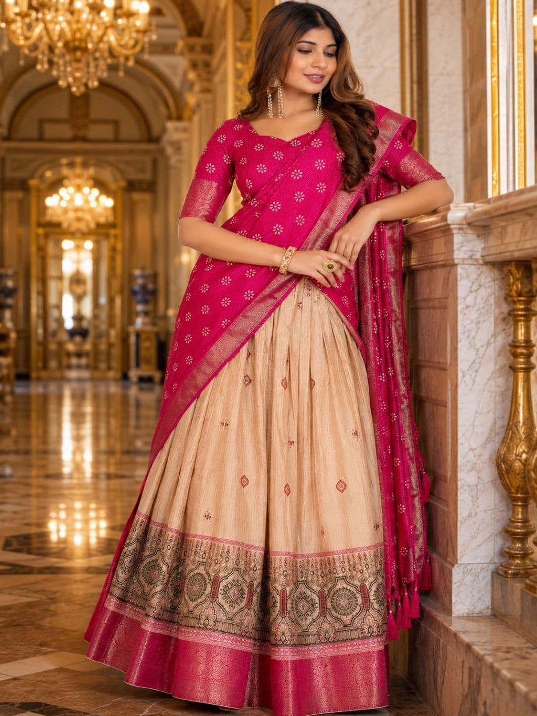 House of Pataudi Semi-Stitched Lehenga & Unstitched Blouse With Dupatta thumbnail 4