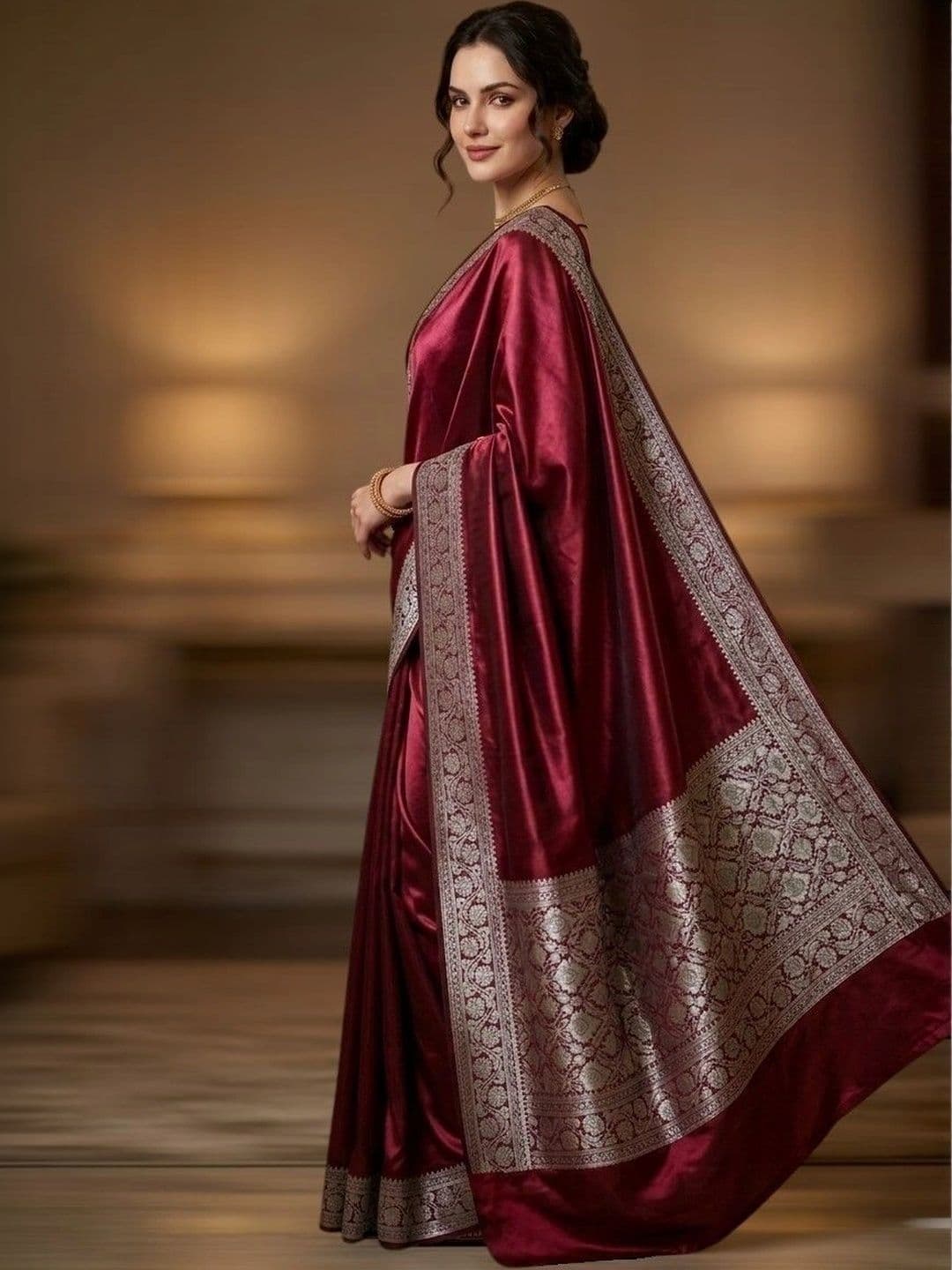 EEFA FASHION Woven Design Zari Satin Banarasi Saree thumbnail 4