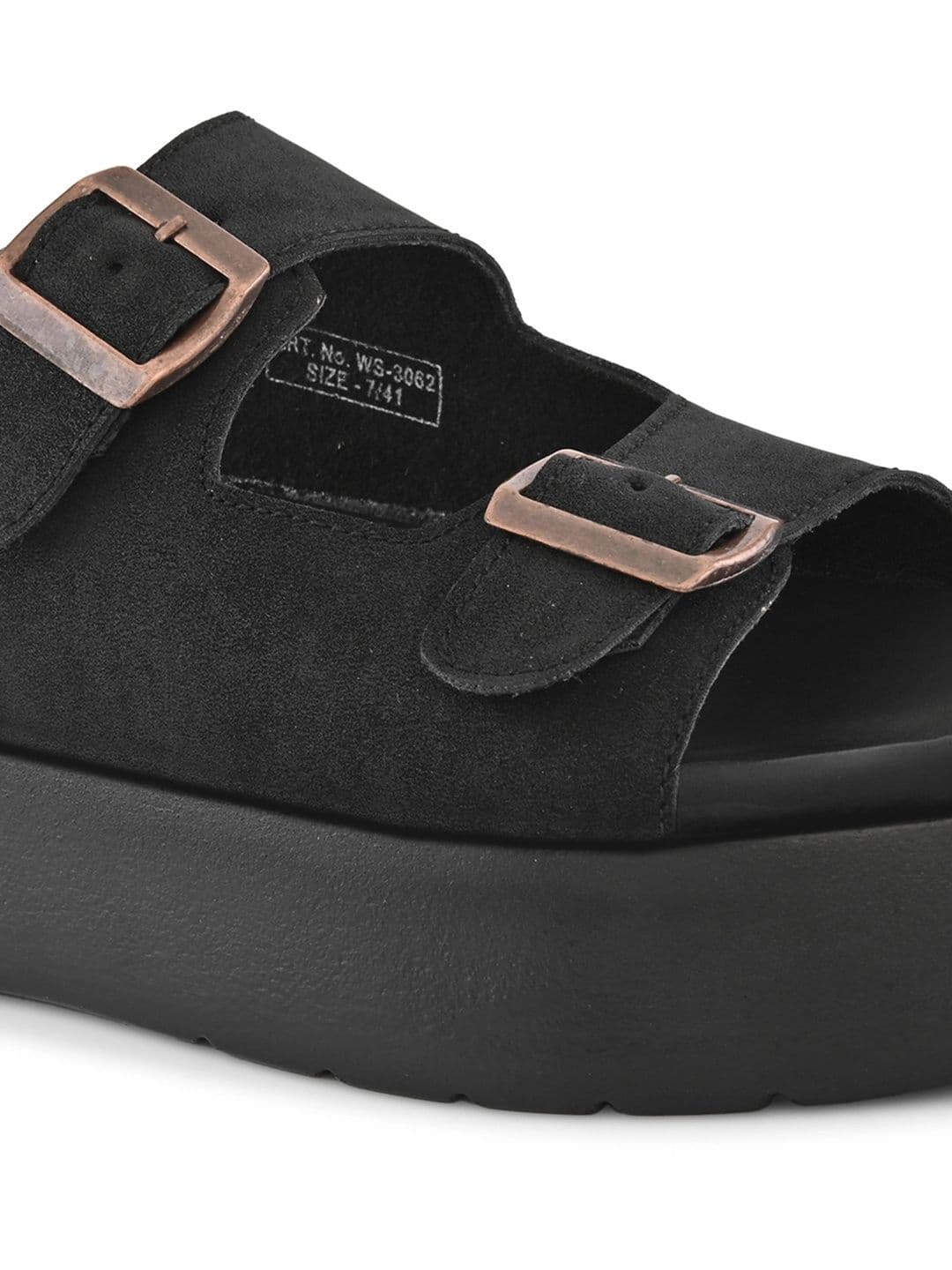 San Frissco Men Black Suede Double Buckle Sandals with Cushioned Footbed & Chunky Sole thumbnail 5