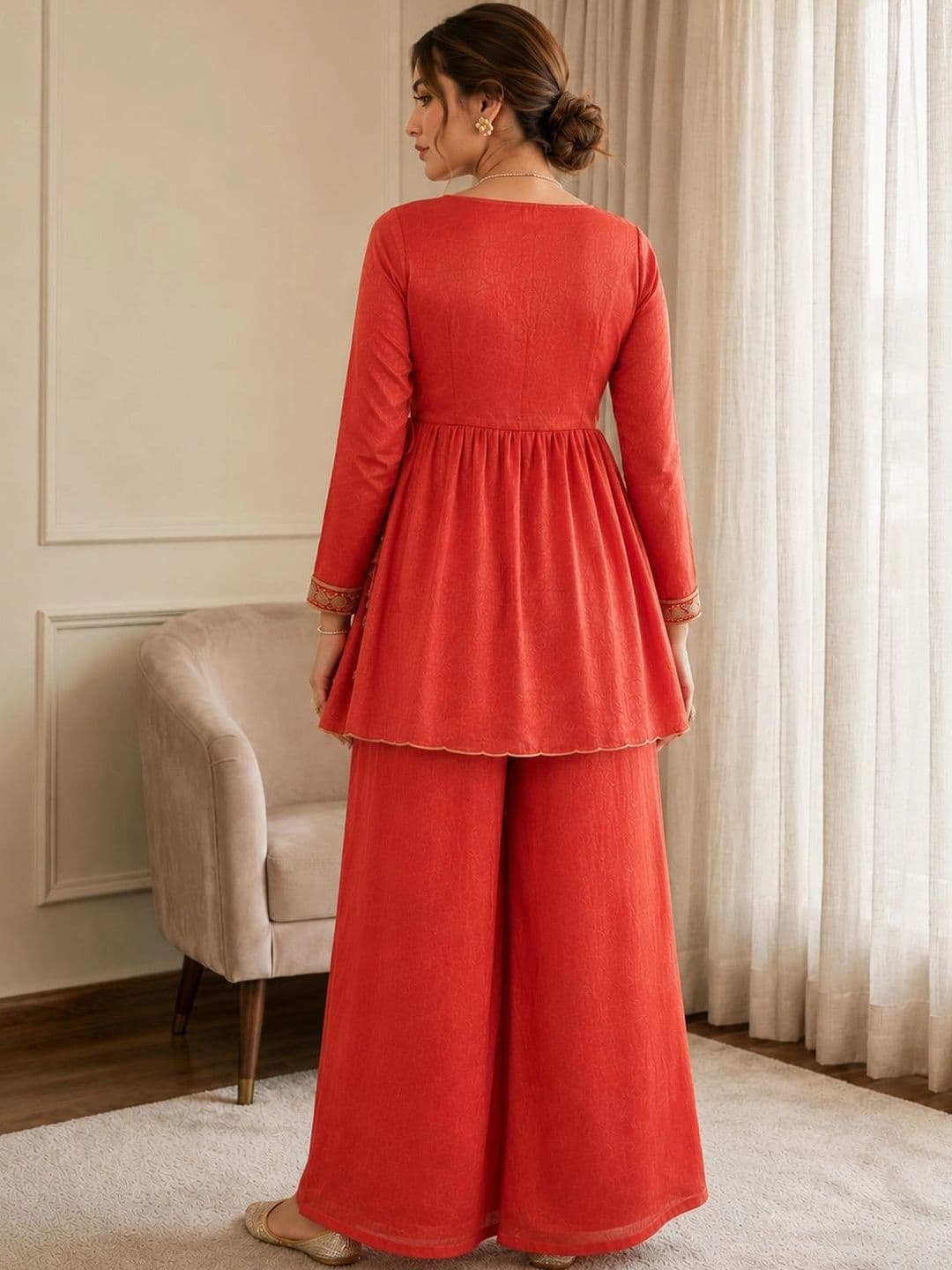 MOKOSH Women Ethnic Motifs Embroidered Empire Pure Silk Kurta with Palazzos & With Dupatta thumbnail 5