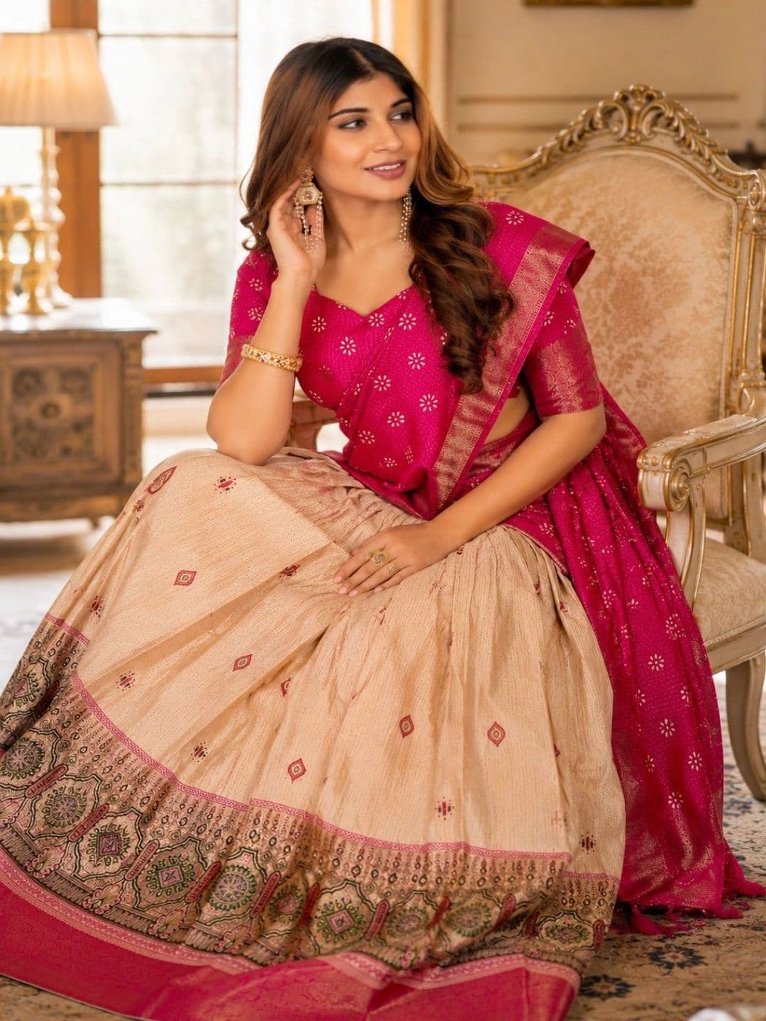 House of Pataudi Semi-Stitched Lehenga & Unstitched Blouse With Dupatta thumbnail 5