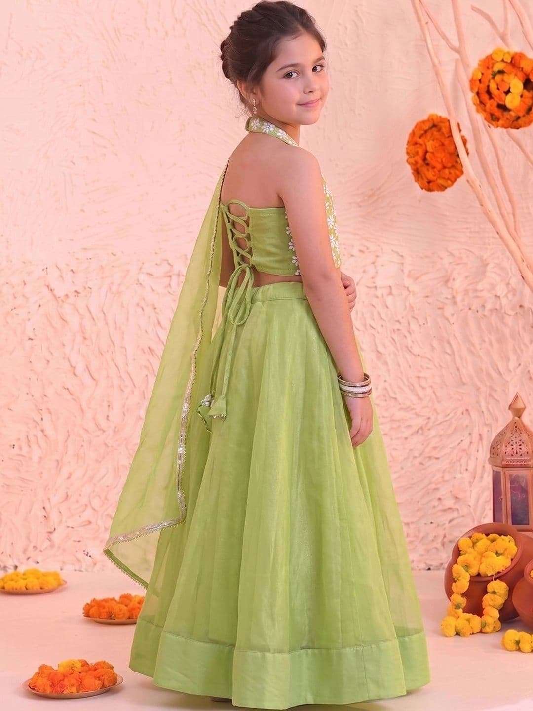 FASHION DREAM Girls Embroidered Thread Work Ready to Wear Lehenga & Blouse With Dupatta thumbnail 4