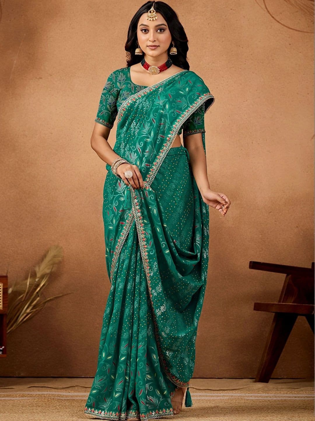 Nayanthara Trends Woven Design Zari Poly Georgette Designer Bandhani Saree - view 1
