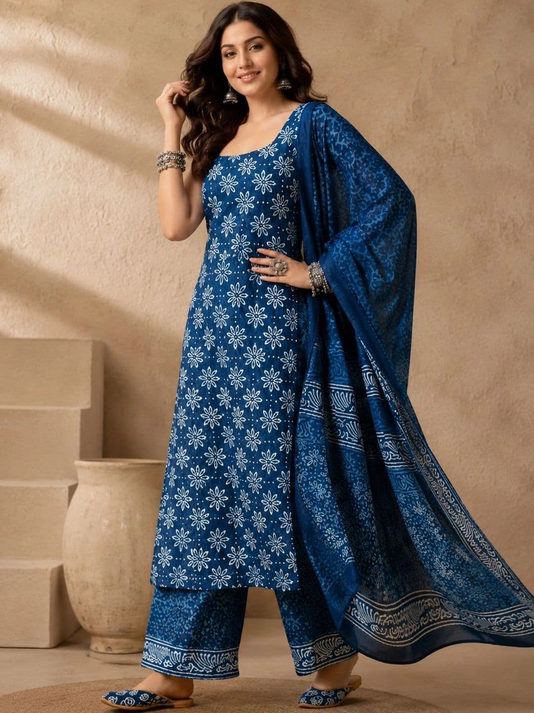 Sangria Women Floral Printed Regular Kurta with Palazzos & With Dupatta thumbnail 5